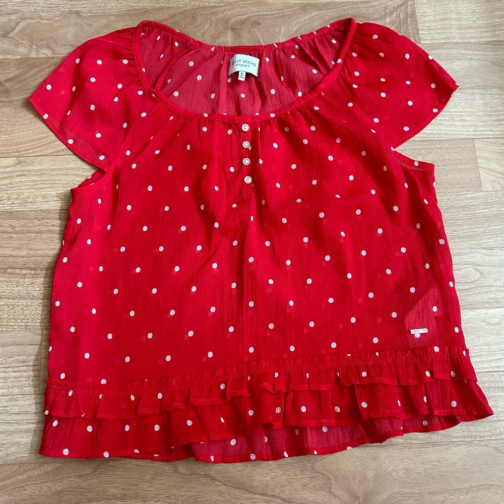 Gilly Hicks Red White Polka Dot Blouse